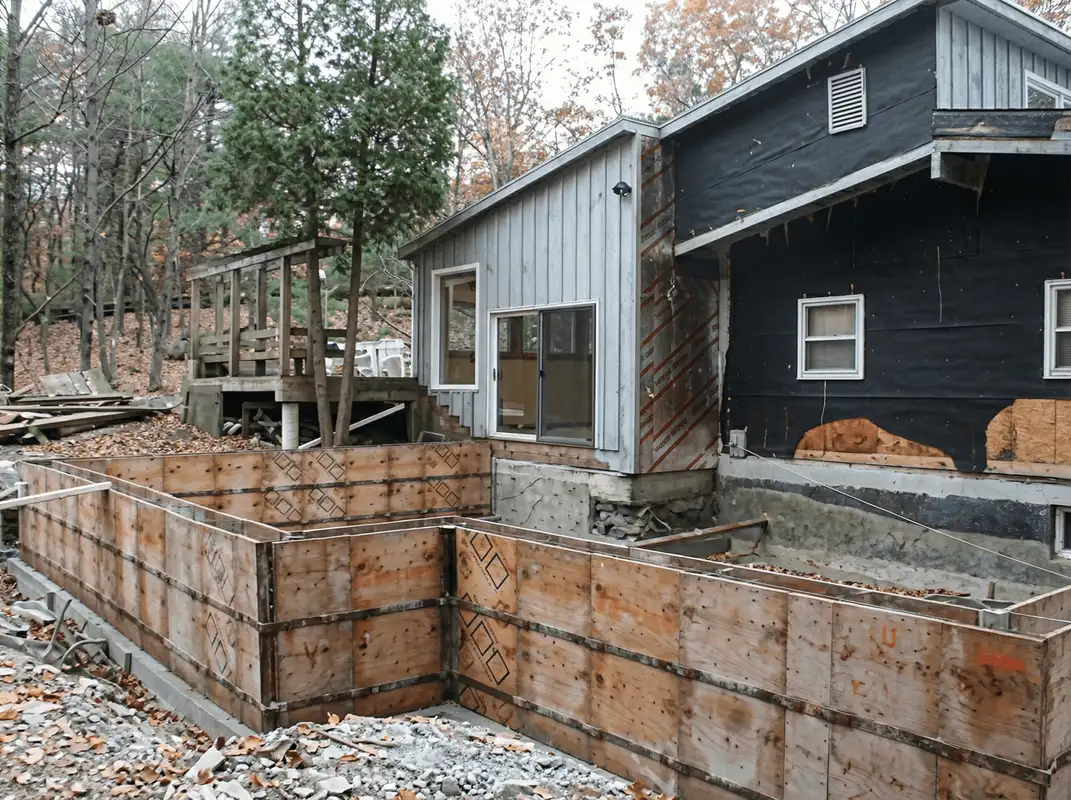 Prepared site with foundation forms for home remodeling and addition project in Akron, OH